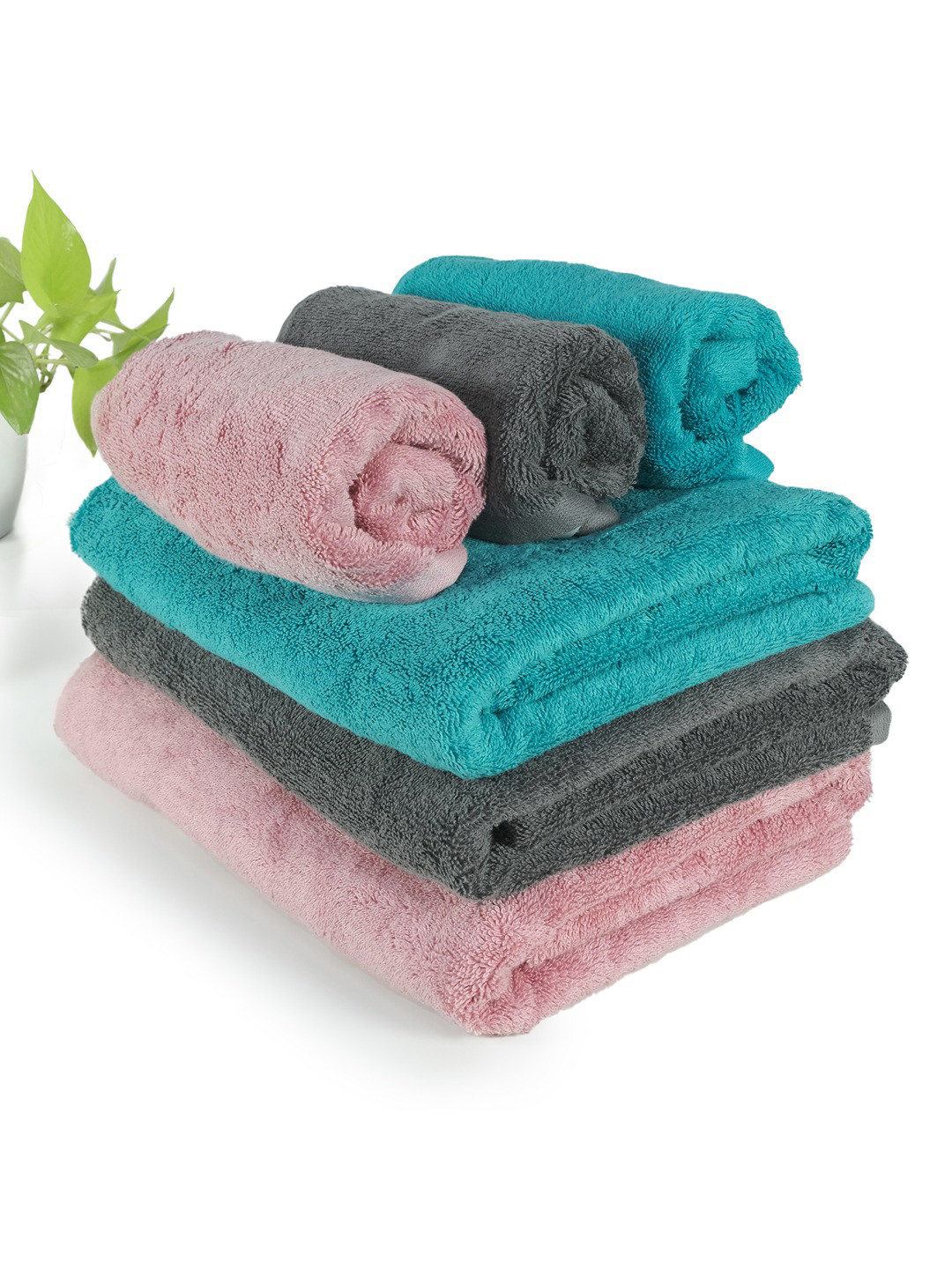HEELIUM Pack of 6 Bamboo Super Soft & Quick Absorbent 3 Bath & 3 Hand 600 GSM Towel Set