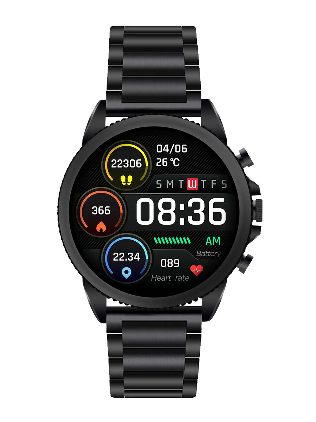 GIORDANO Black Solid Metal Smart Watch