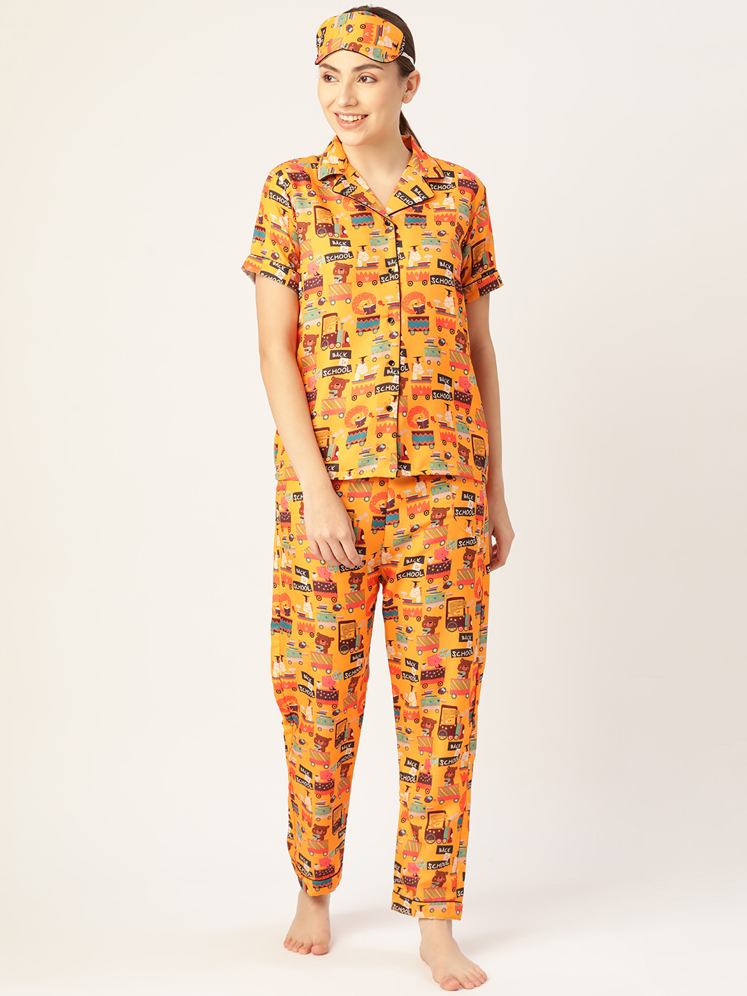 bedgasm Women Mustard Printed Night suit
