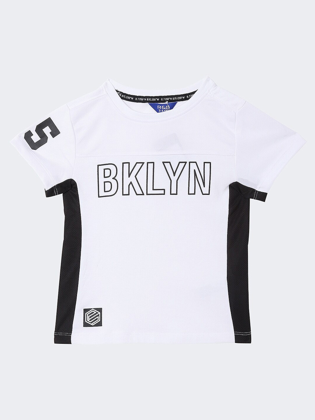 R&B Boys White Typography Printed Monochrome Applique T-shirt
