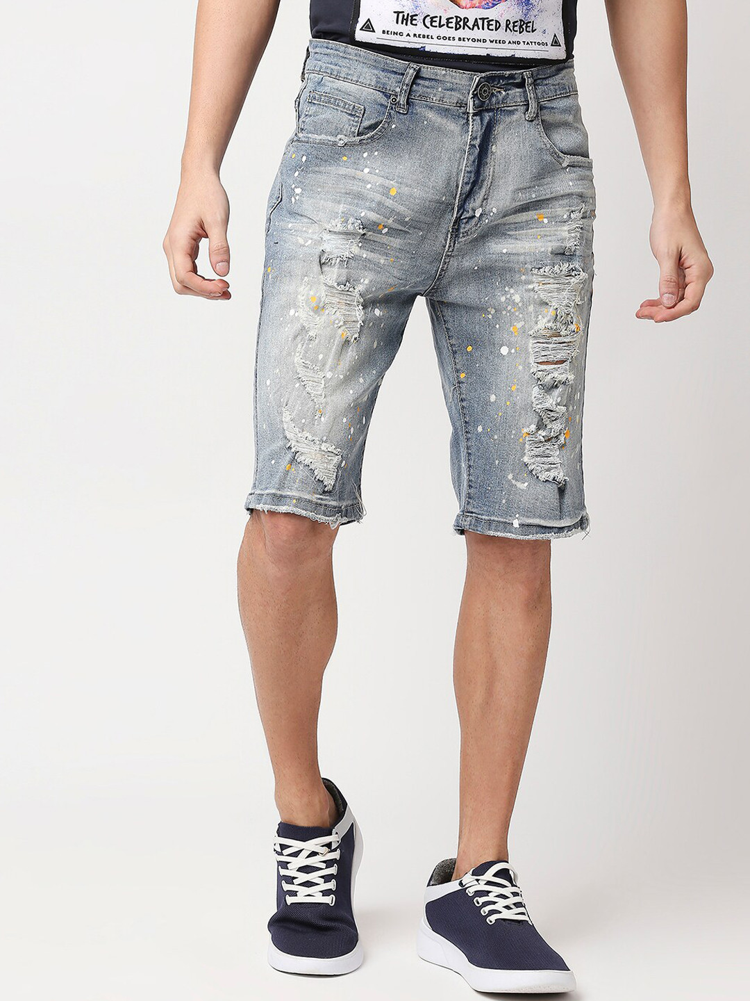 WAIMEA Men Blue Washed Skinny Fit Outdoor Denim Shorts