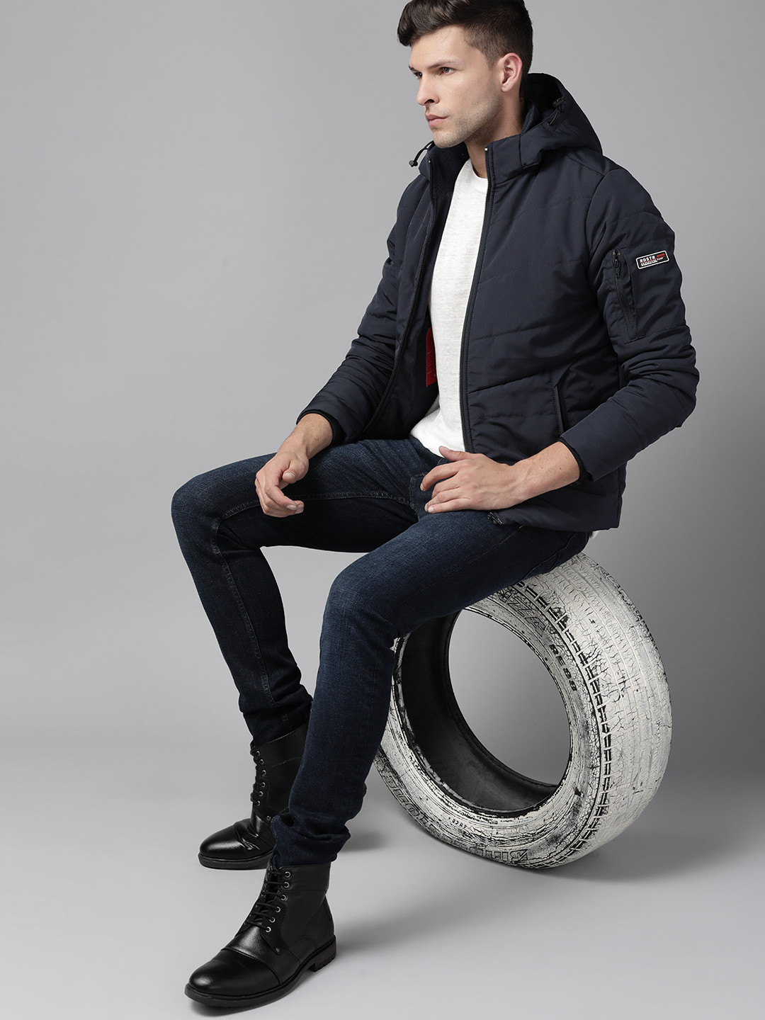 The Roadster Lifestyle Co. Men Navy Blue Detachable Hooded Padded Jacket