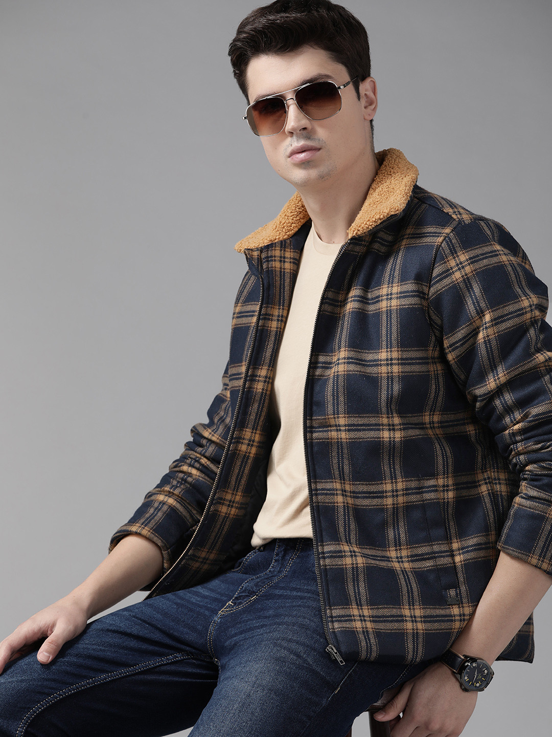 Roadster Men Checked Padded Jacket