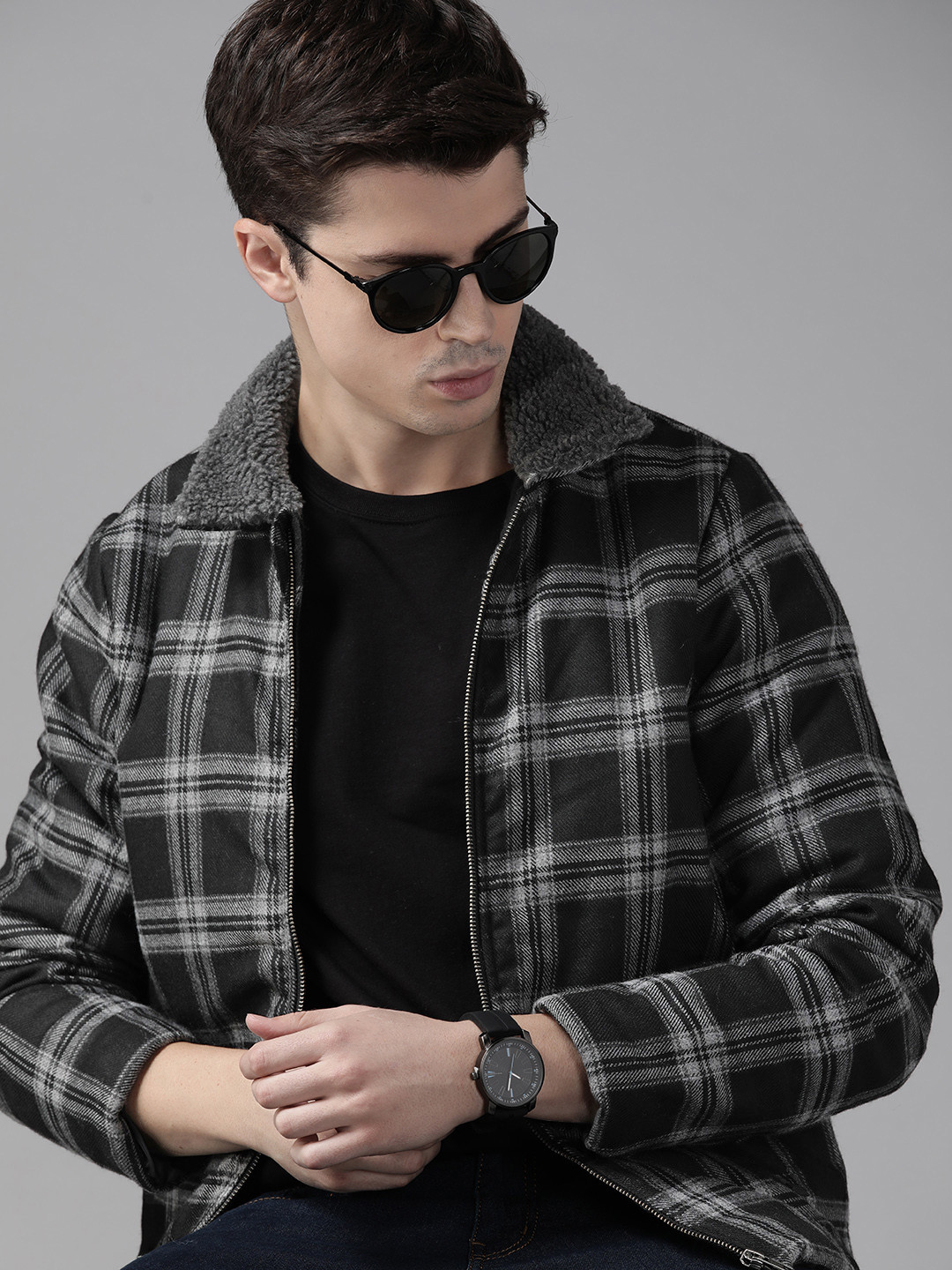 Roadster Men Checked Padded Jacket
