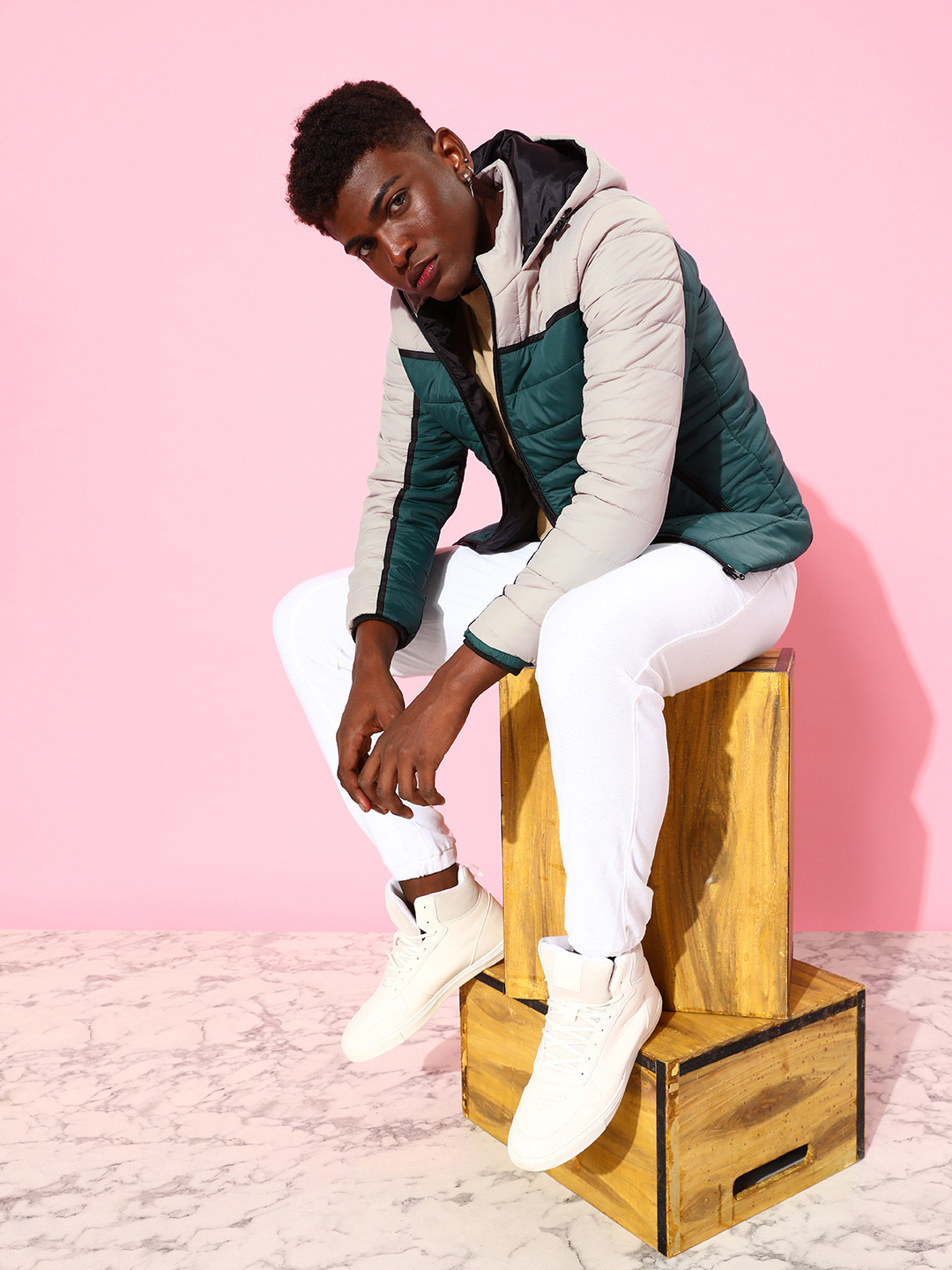 The Roadster Lifestyle Co. Men Grey & Green Colourblocked The Great Outdoors Padded Jacket