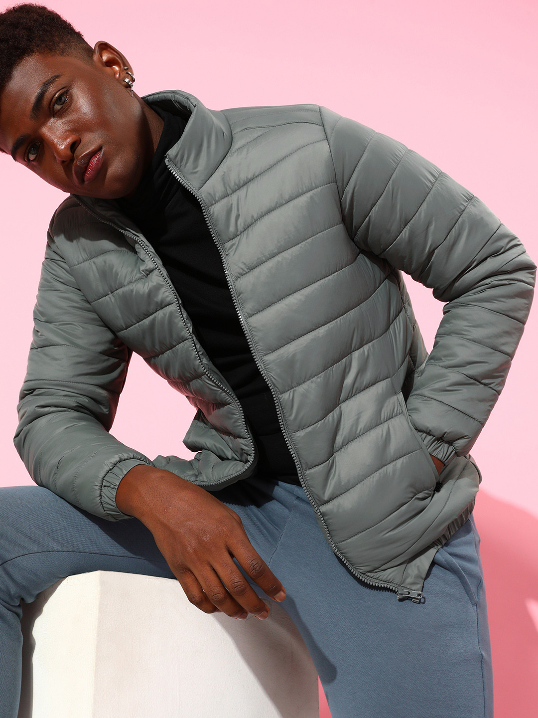 The Roadster Lifestyle Co. Men Marble Grey The Great Outdoors Puffer Jacket
