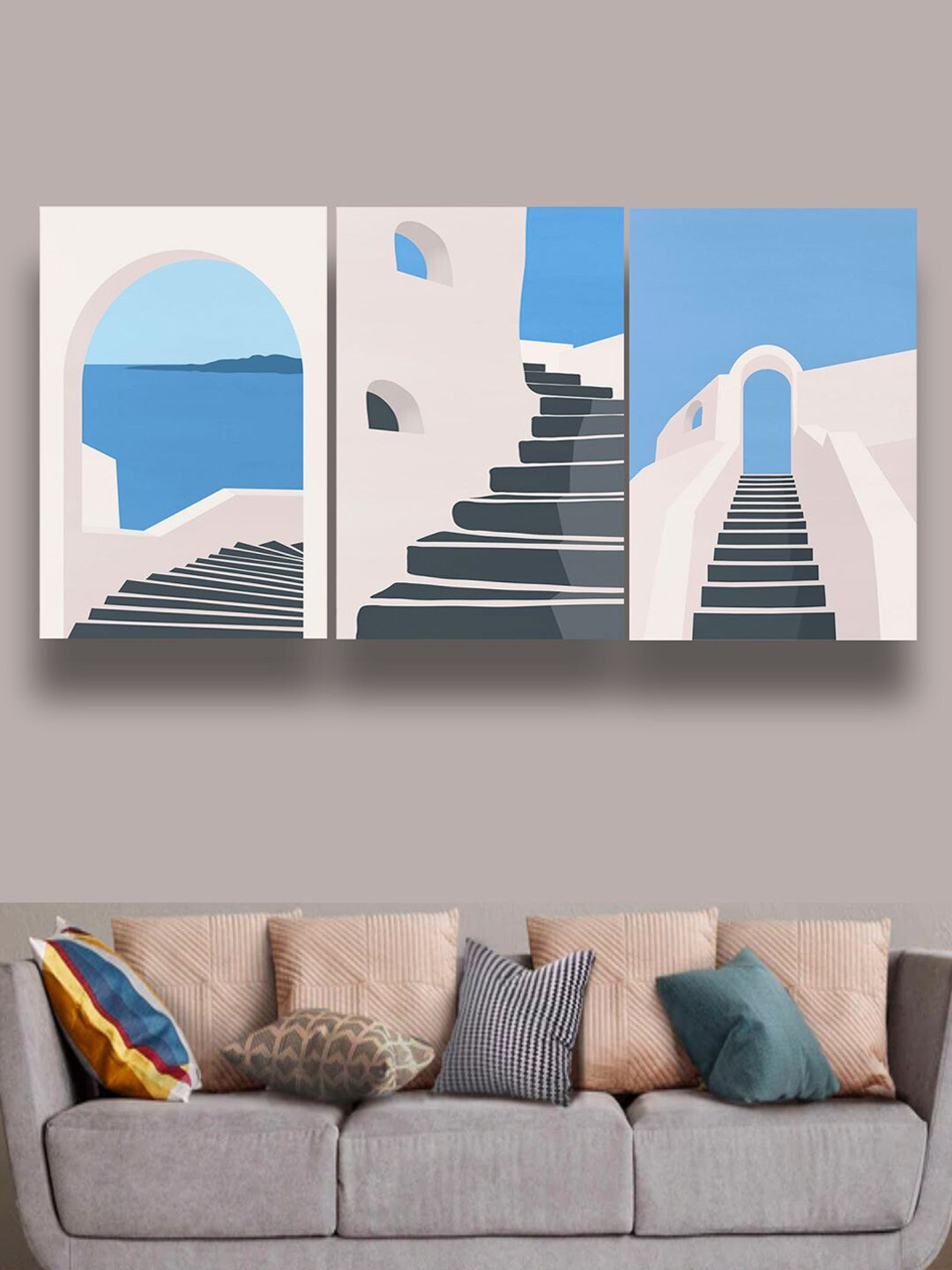 The Art House Blue & Cream Abstract Painting Wall Art