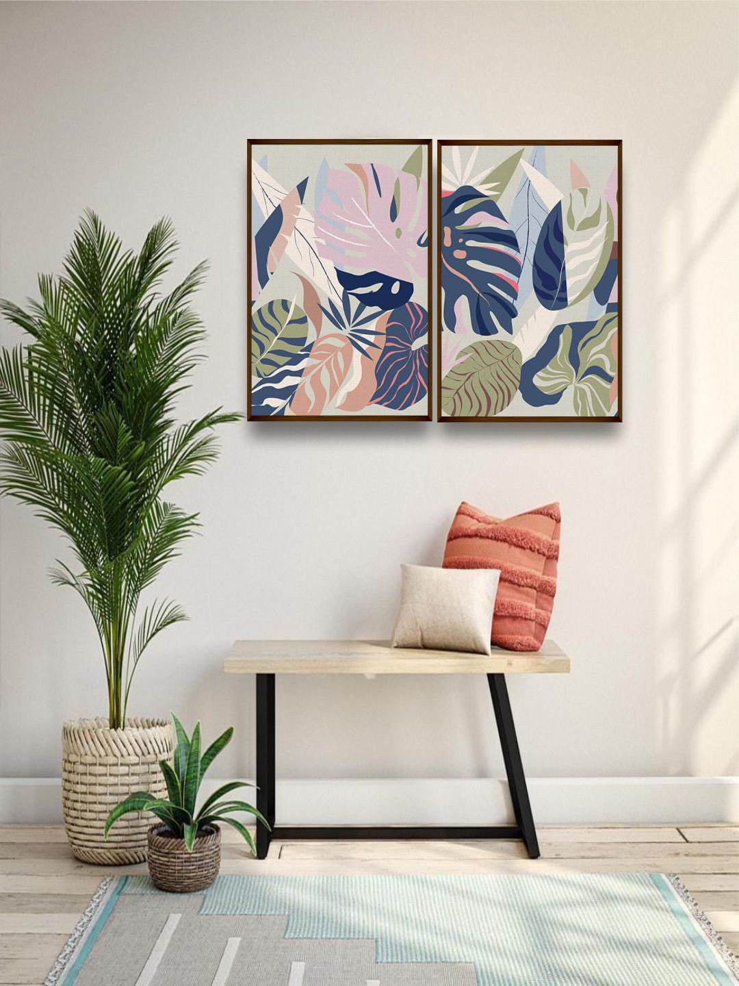 The Art House Set Of 2 Multi-Colored Abstract Canvas Painting Frame Wall Art