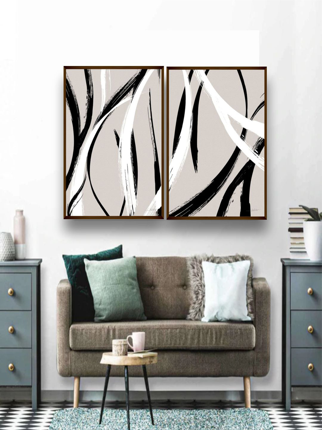 The Art House Set Of 2 Lavender-Colored & Black Abstract Framed Wall Painting