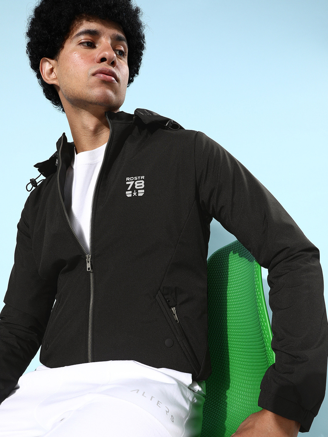 The Roadster Lifestyle Co. Men Black Hooded Bomber Jacket