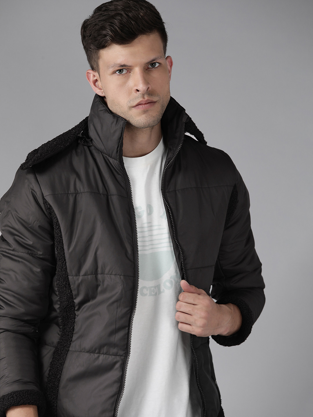 Roadster Men Black Tailored Jacket with Detachable Hood