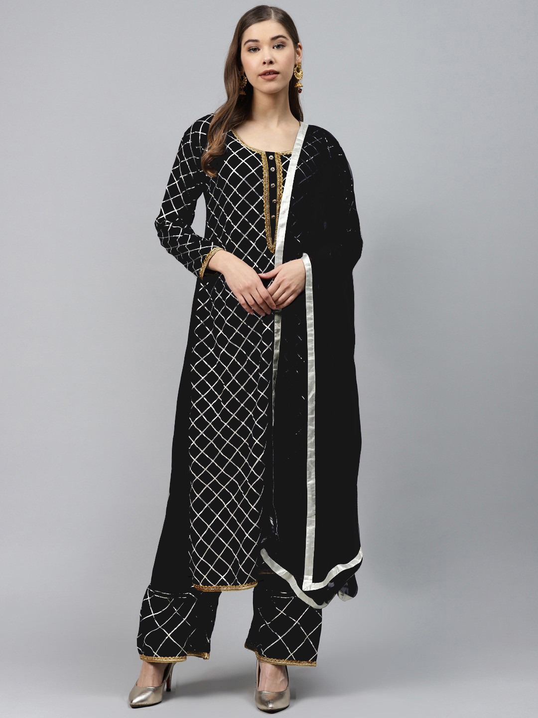Chhabra 555 Women Black Printed Kurta Pallazo & Dupatta