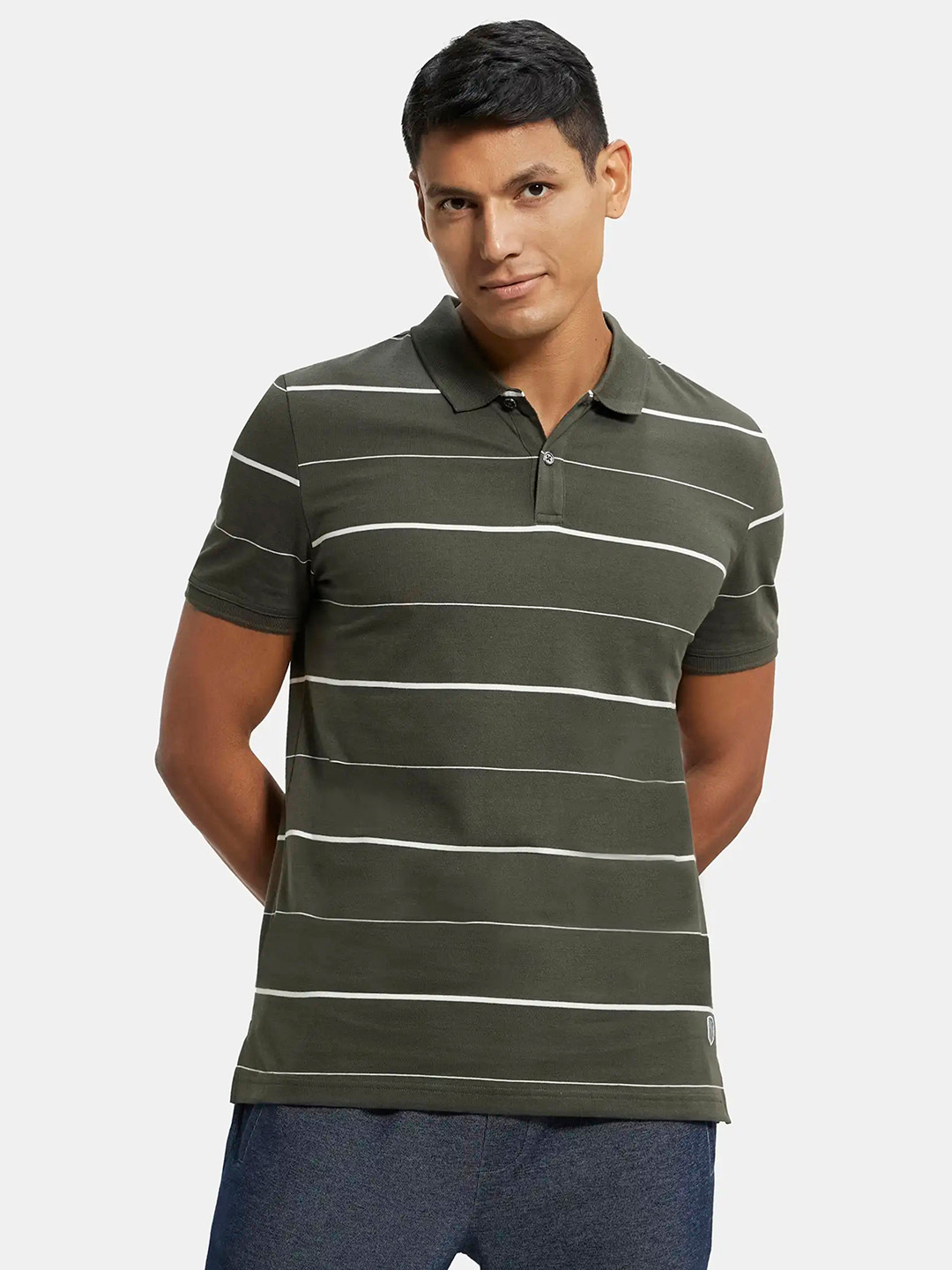 Jockey Super Combed Cotton Rich Striped Half Sleeve Polo Tshirt-UM15