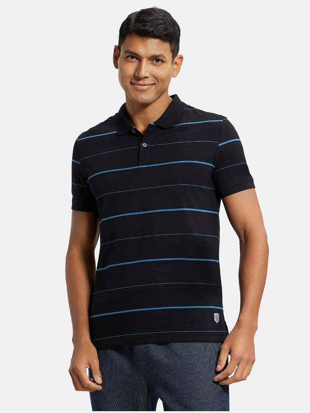 Jockey Super Combed Cotton Rich Striped Half Sleeve Polo Tshirt-UM15