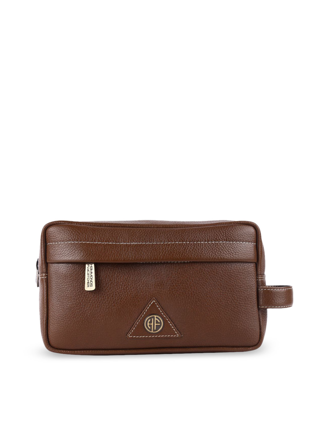 HAMMONDS FLYCATCHER Brown Solid Genuine Leather Toiletry Bag
