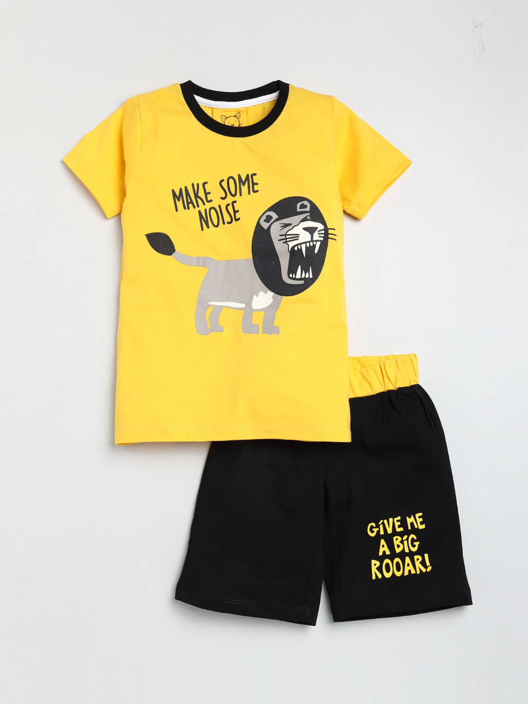 Lazy Shark Boys Yellow & Black Printed T-shirt With Shorts