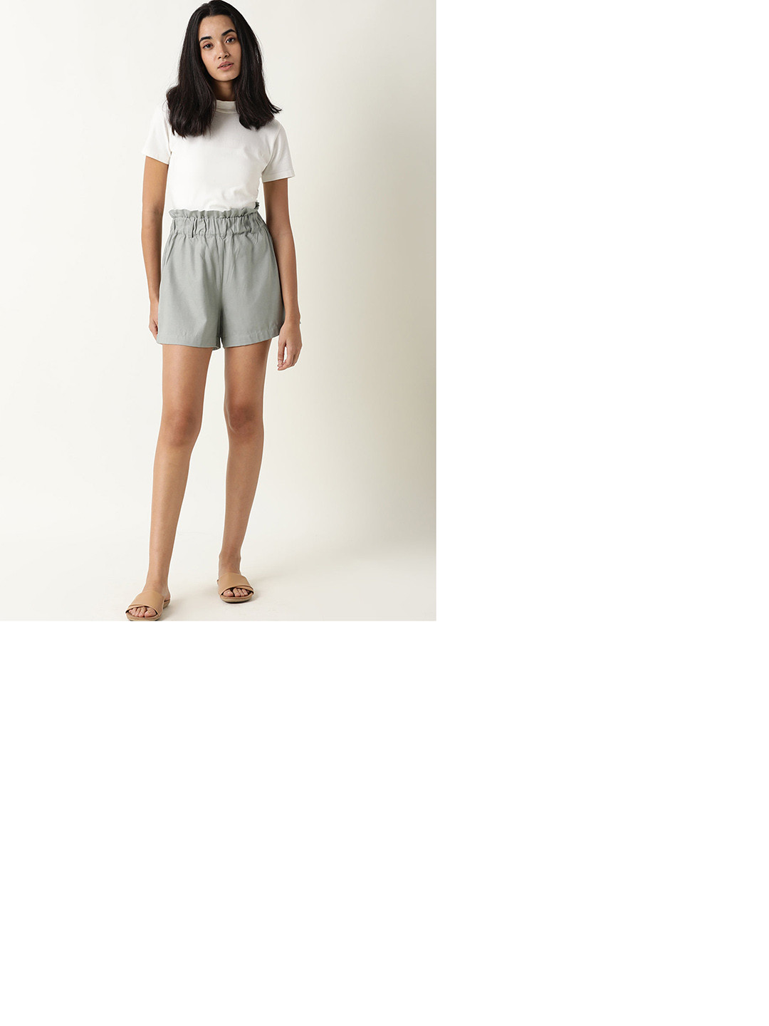 RAREISM Women Green Solid Tencel Shorts