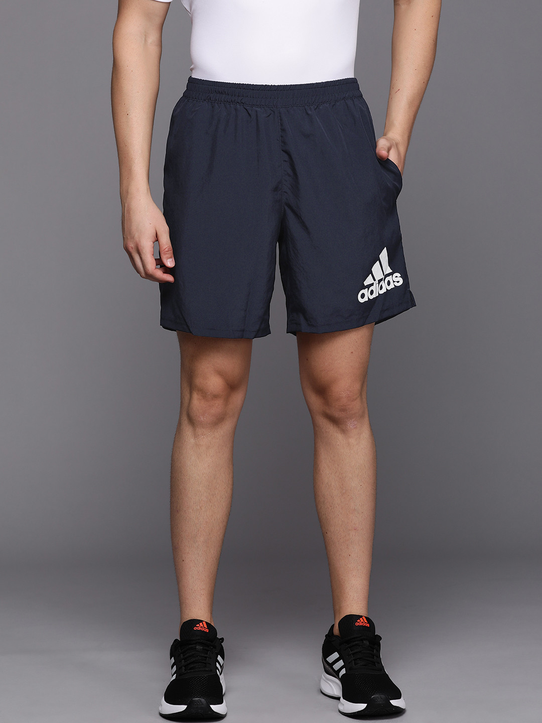 ADIDAS Men Navy Blue Run It Brand Logo Printed Running Sports Shorts