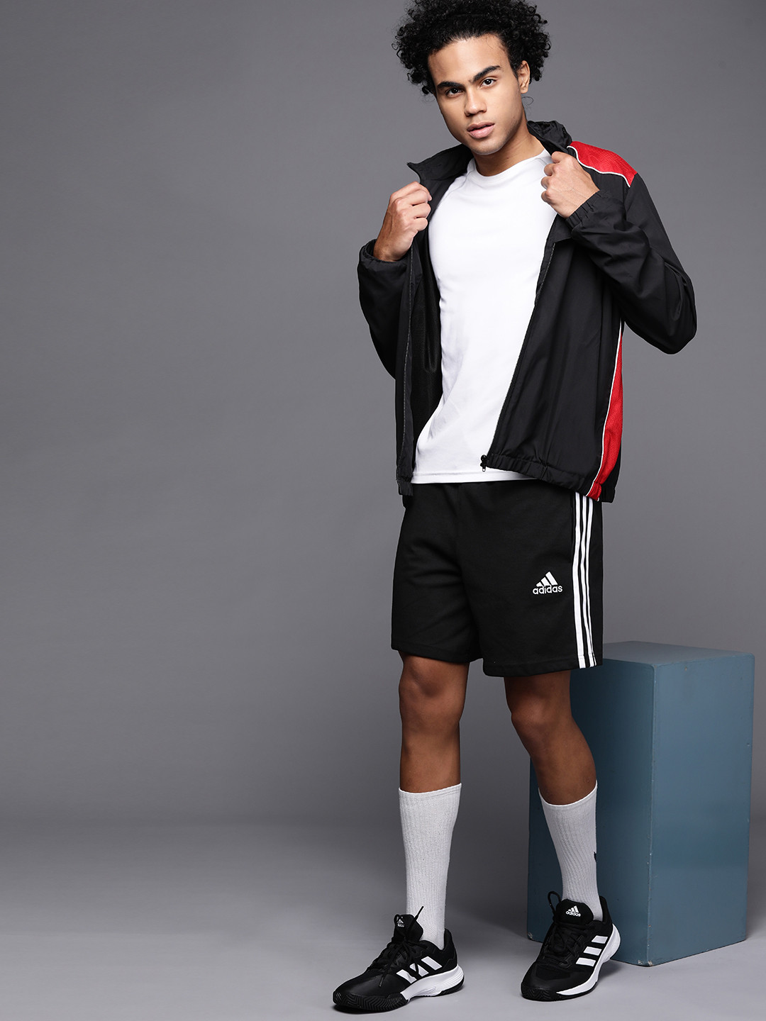 ADIDAS Men Black & White Aeroready Essentials 3-Stripes Sports Shorts