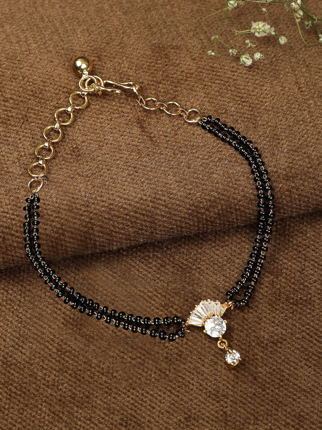 AccessHer Women Gold-Plated & Blue Brass American Diamond Mangalsutra Bracelet