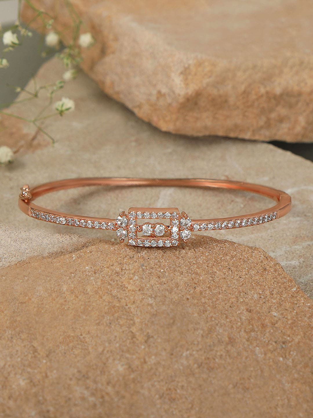 AccessHer Women Rose Gold Brass American Diamond Handcrafted Gold-Plated Bangle-Style Bracelet