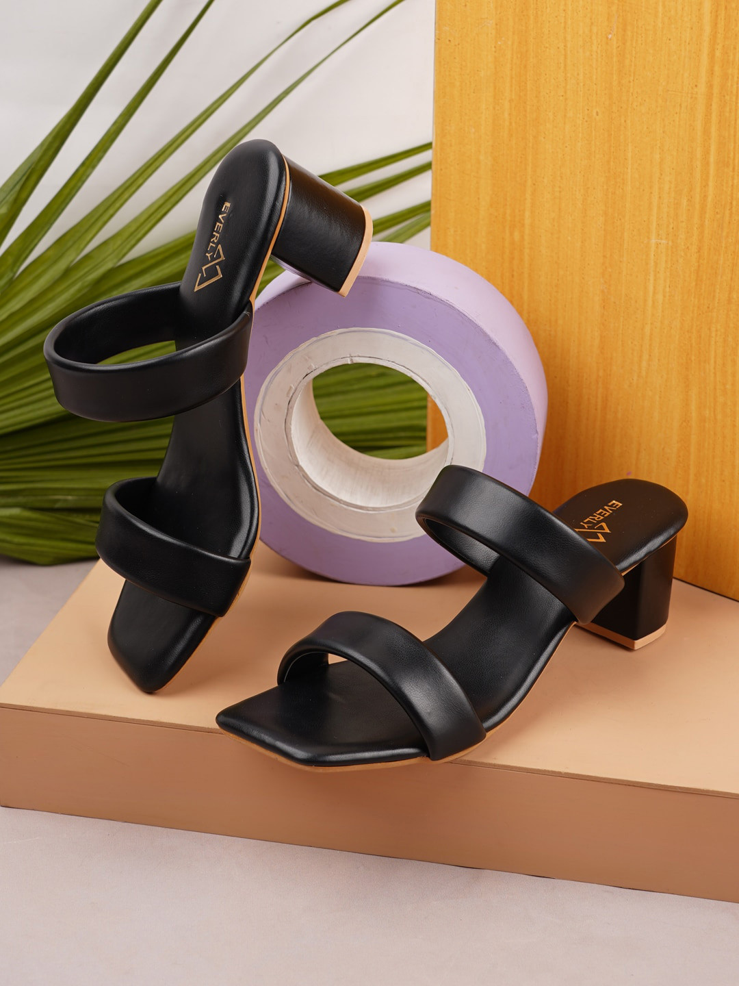 EVERLY Women Black Block Heels