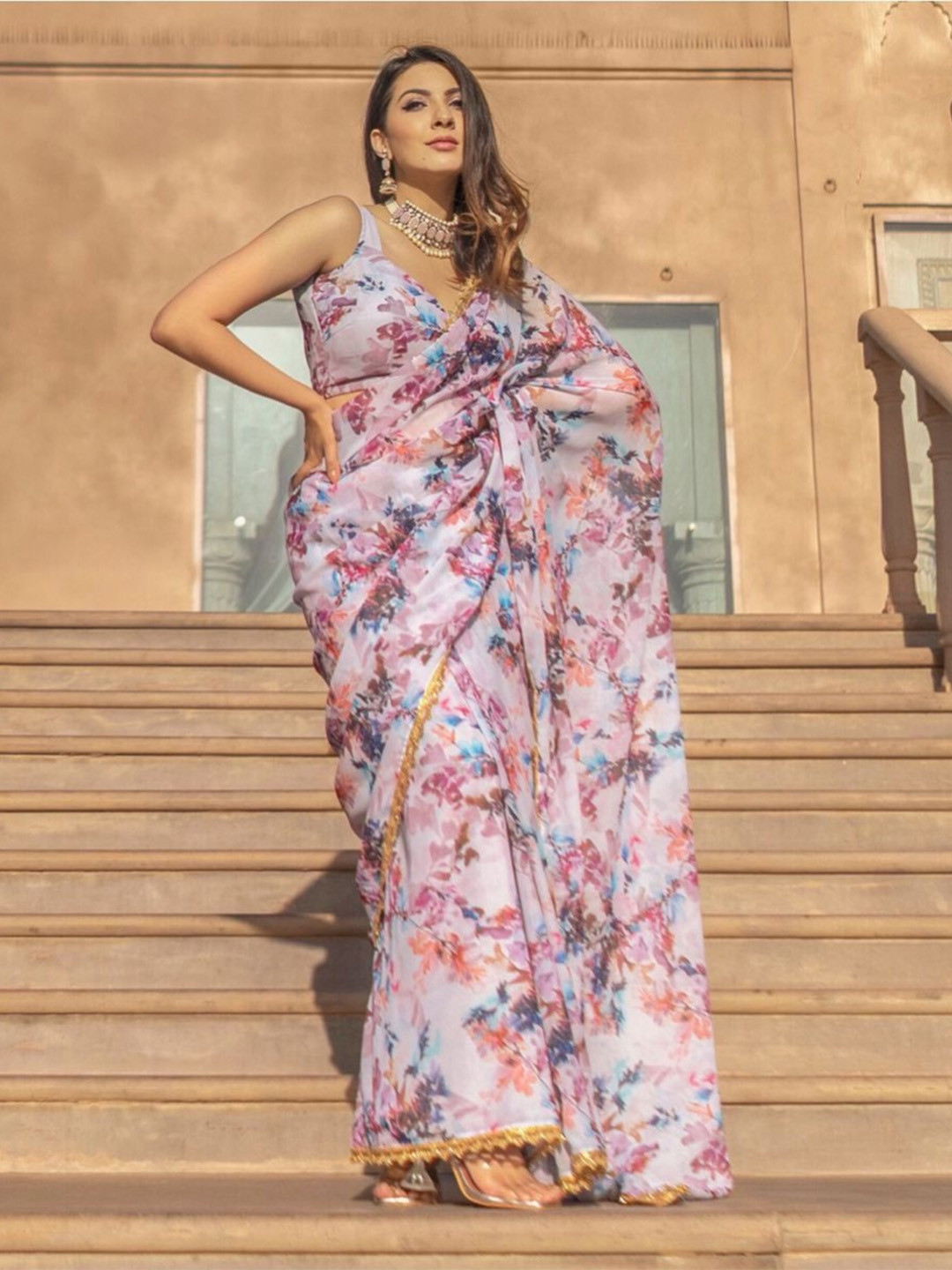 Lavanya The Label Off White Floral Half and Half Saree