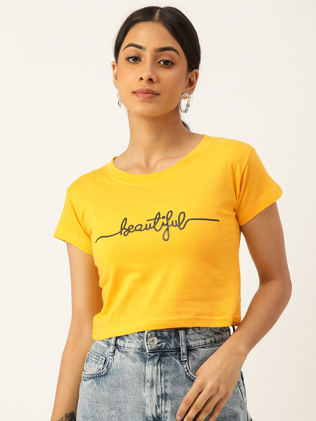 Quinoa Yellow Print Boxy Crop Top