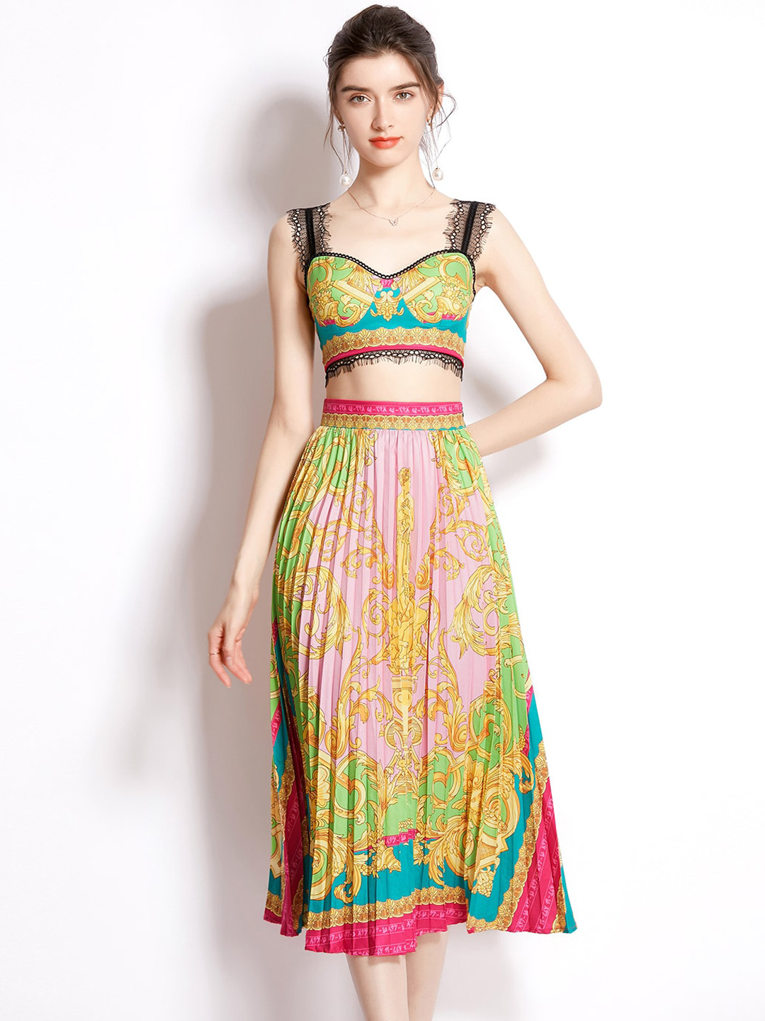 JC Collection Women Rose & Green Printed Co-Ords