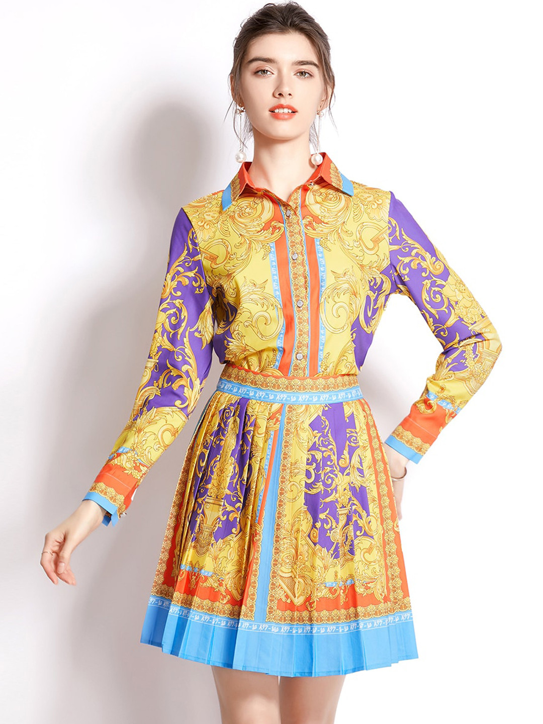 JC Collection Women Orange & Purple Printed Co-Ords