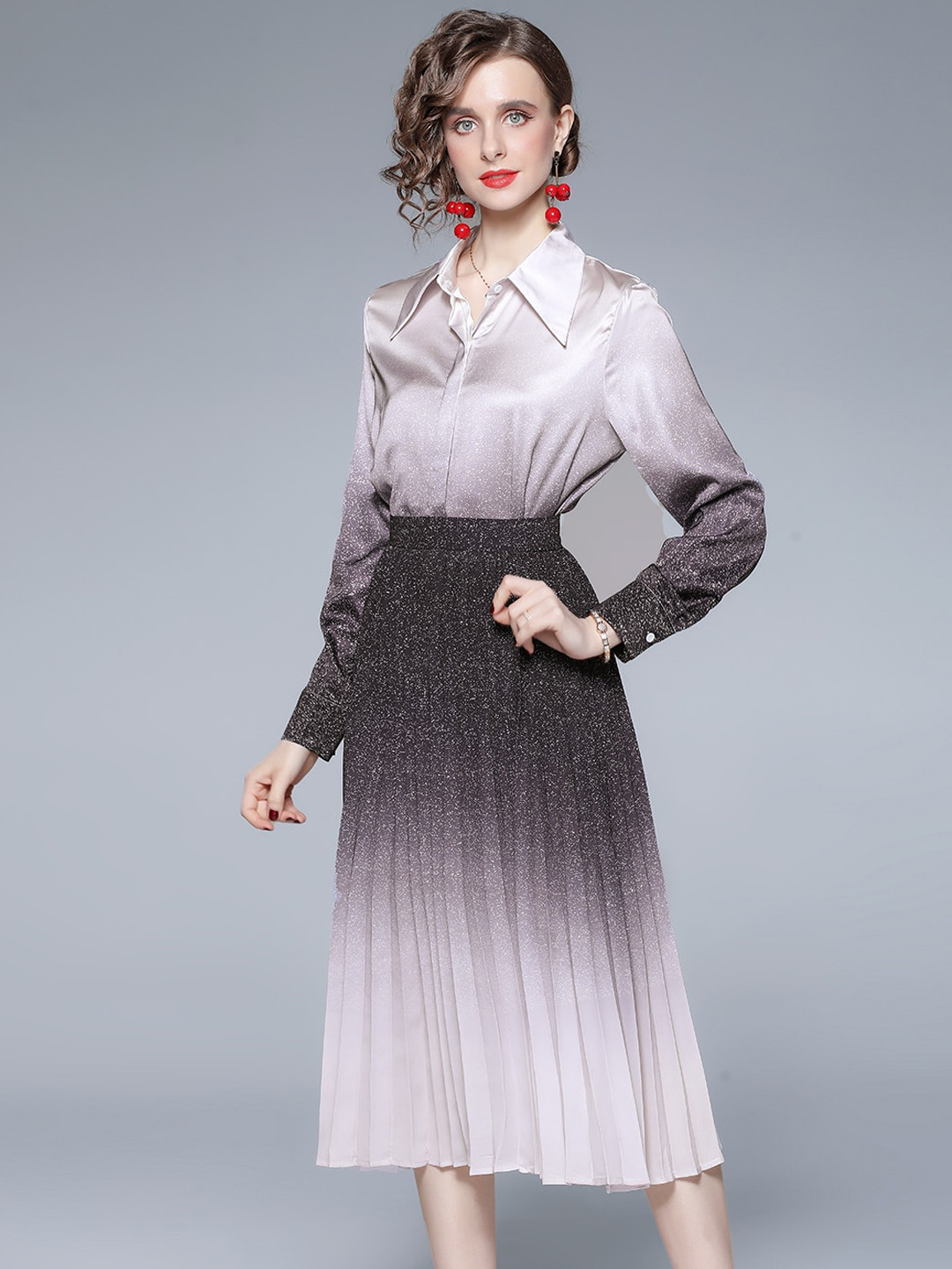 JC Collection Women Black & Purple Shirt with Skirt