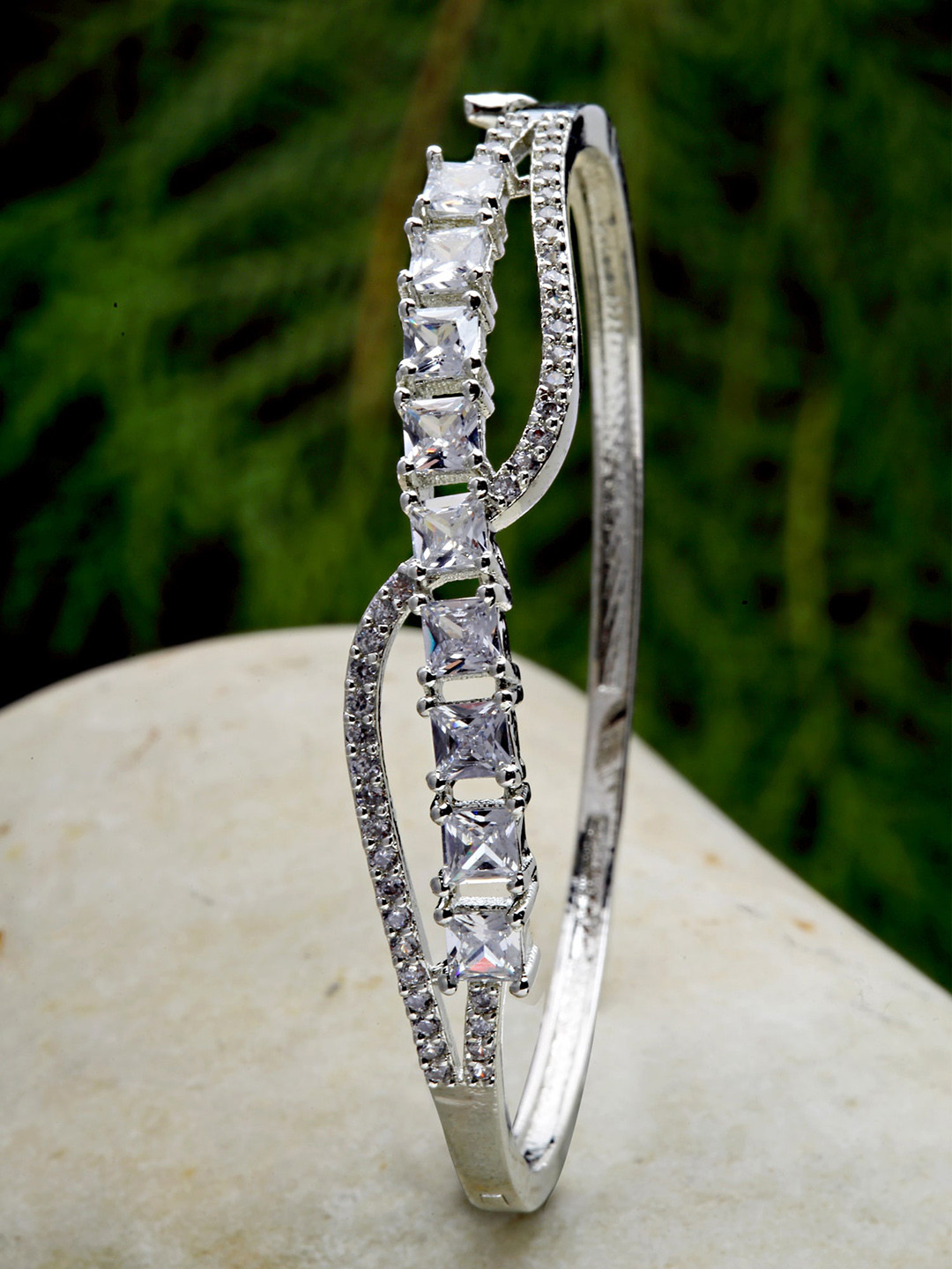 KARATCART Silver-Plated White AD-Studded Handcrafted Bangle