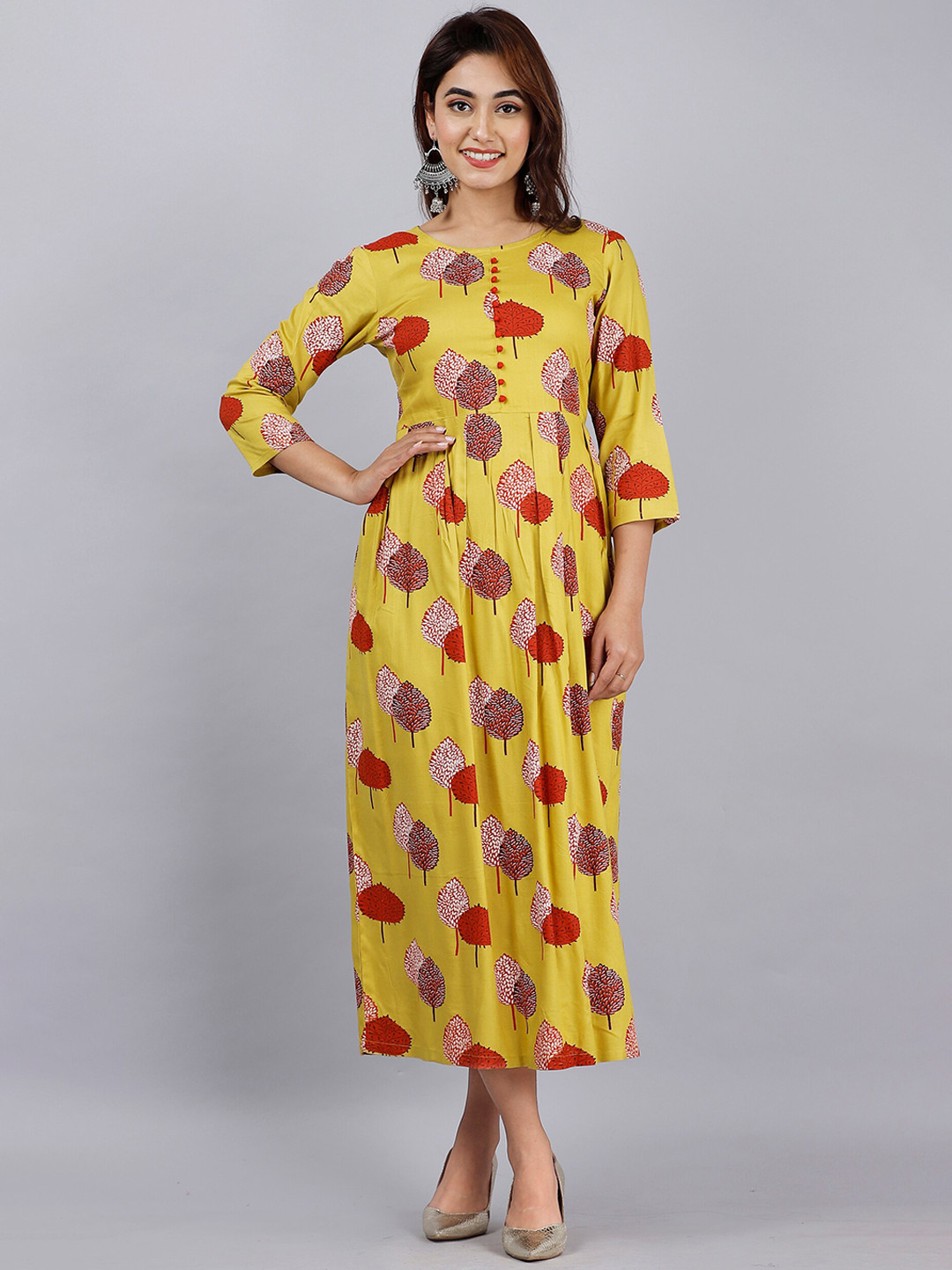 DORIYA Women Yellow Floral Printed Patchwork Block Print Kurta