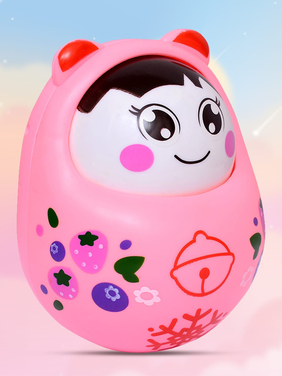 WEMBLEY Pink Push and Shake Wobbling Bell Sounds Tumbler Doll