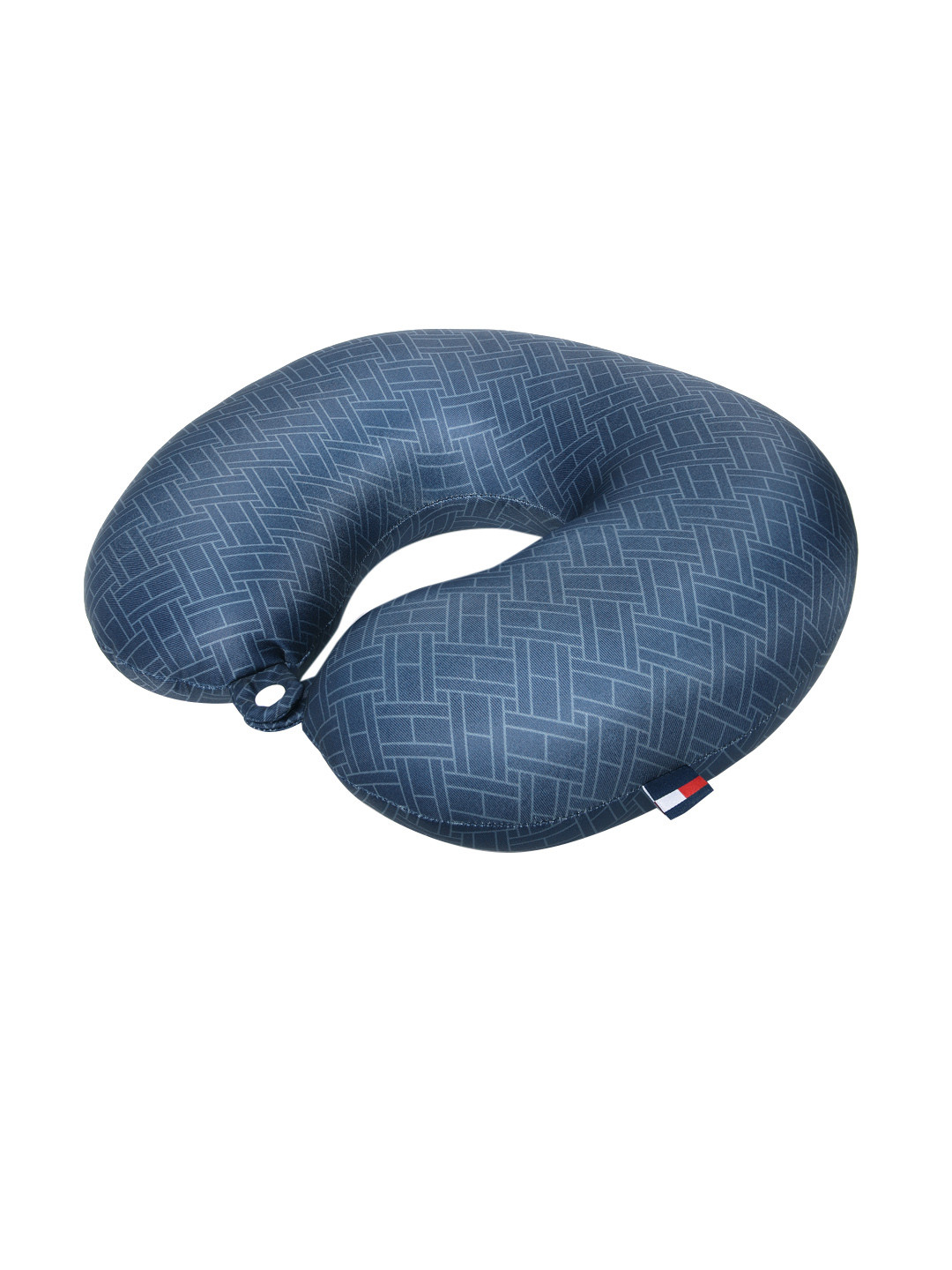 Tommy Hilfiger Blue Geometric Polycotton Adjustable Firm Memory Foam Travel Pillow-30 x 8.5 x 32 cm
