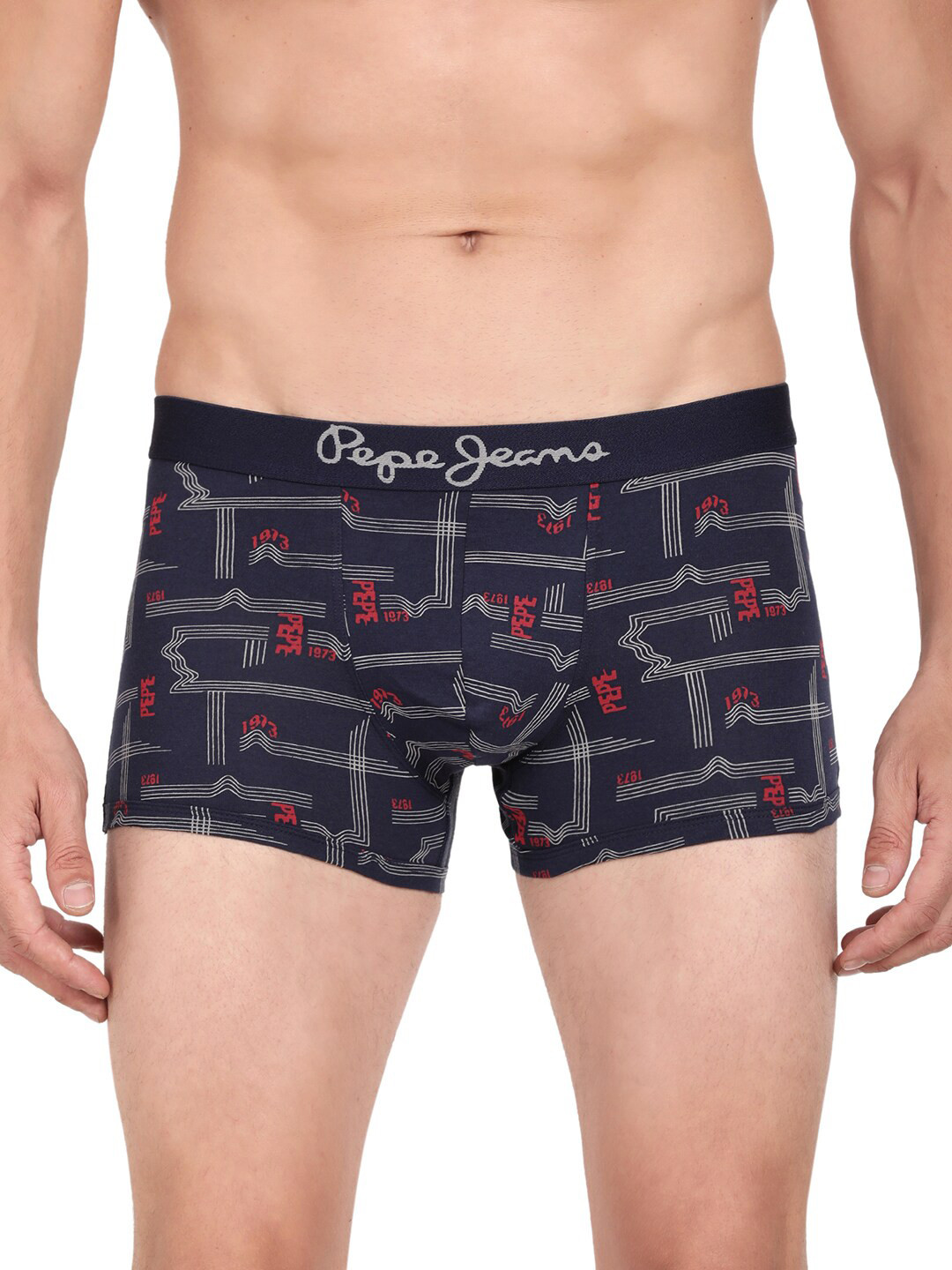 Pepe Jeans Men Blue & White Printed Cotton Trunk CLT05-TRUE BLUE AOP 6-XL