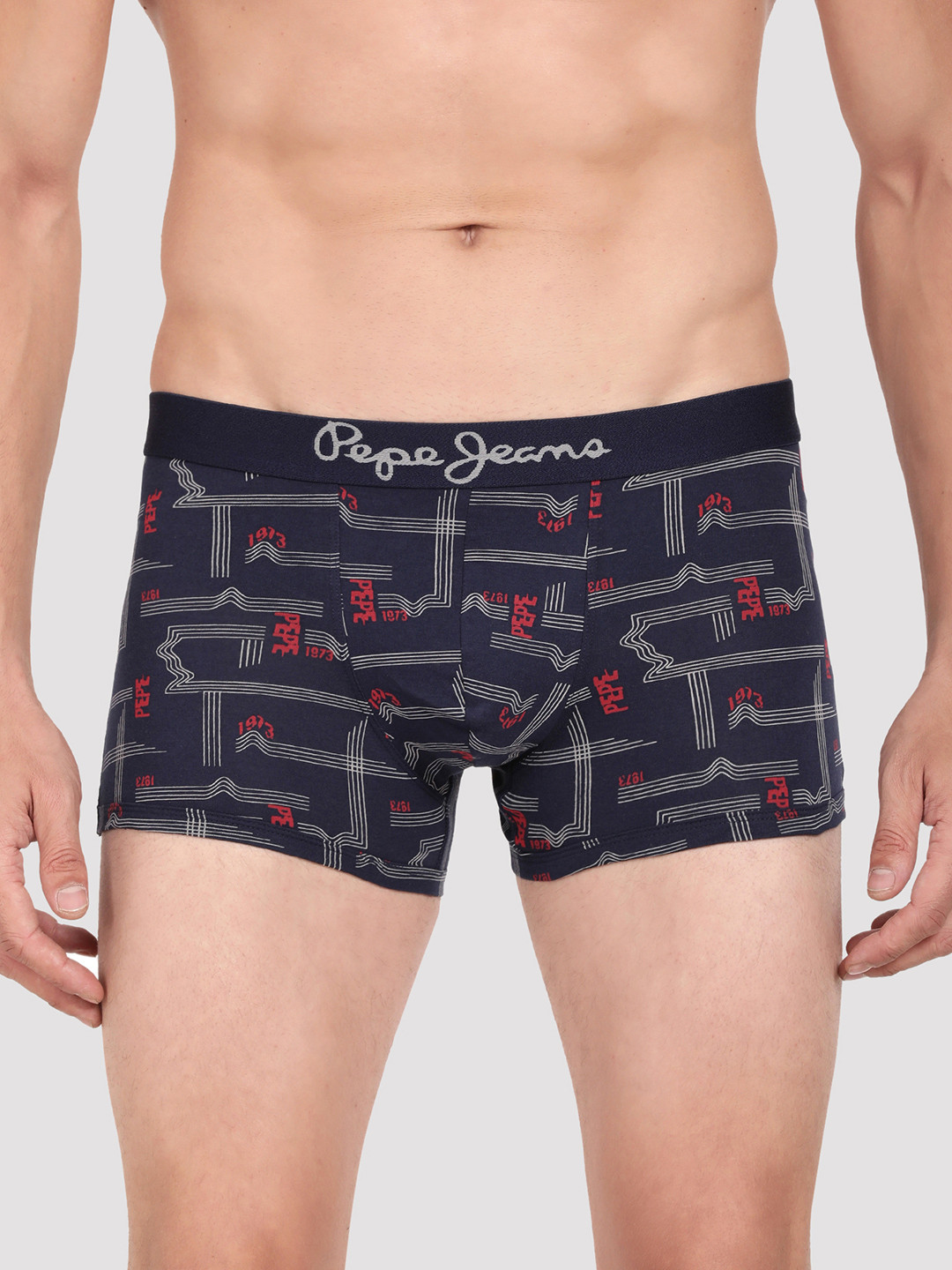 Pepe Jeans Men Blue & Grey Printed Cotton Trunk CLT05-TRUE BLUE AOP 6-S