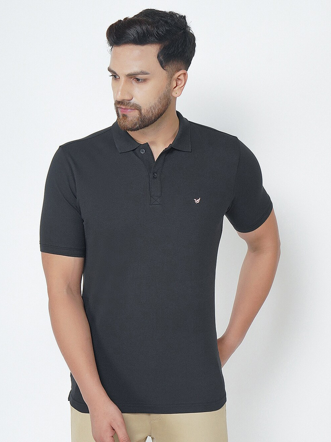 Blackberrys Men Black & outer space Polo Collar Applique Slim Fit T-shirt