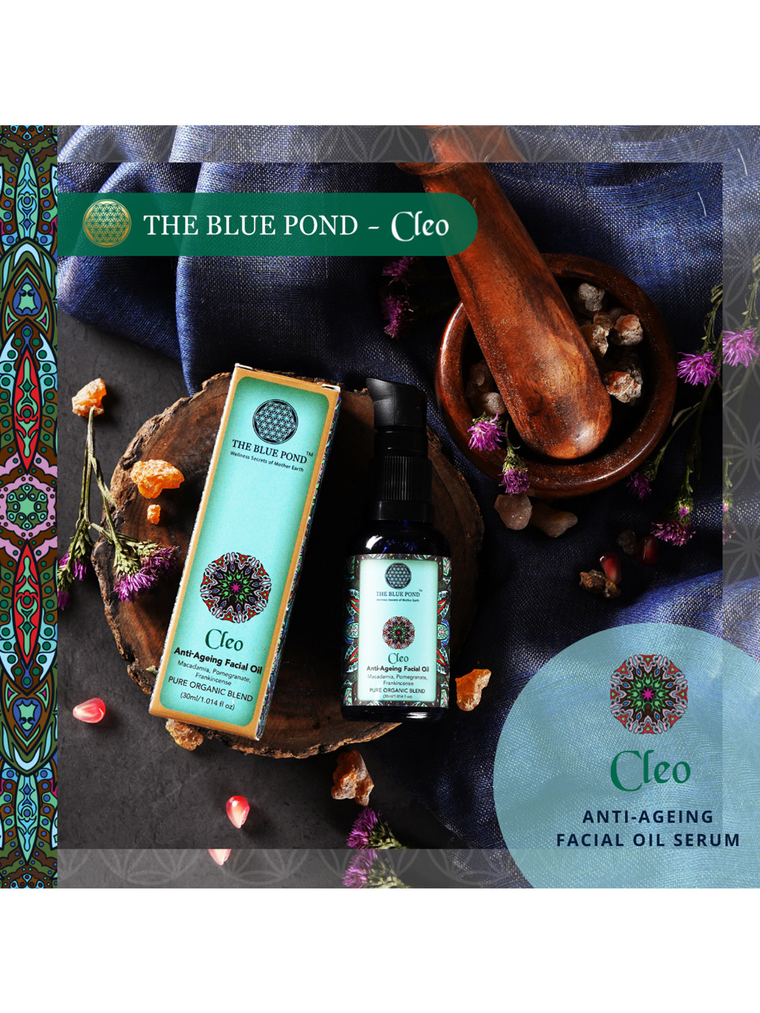 The Blue Pond Cleo Anti-Ageing Facial Oil Serum with Macadamia & Pomegranate - 30ml