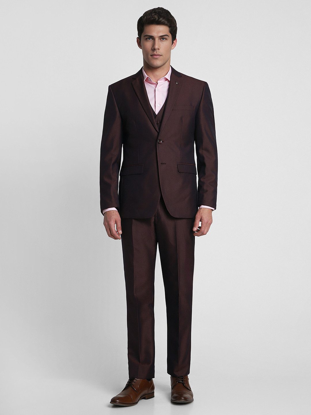 Louis Philippe Men Brown Solid Single-Breasted 3-Piece Slim-Fit Formal Suits