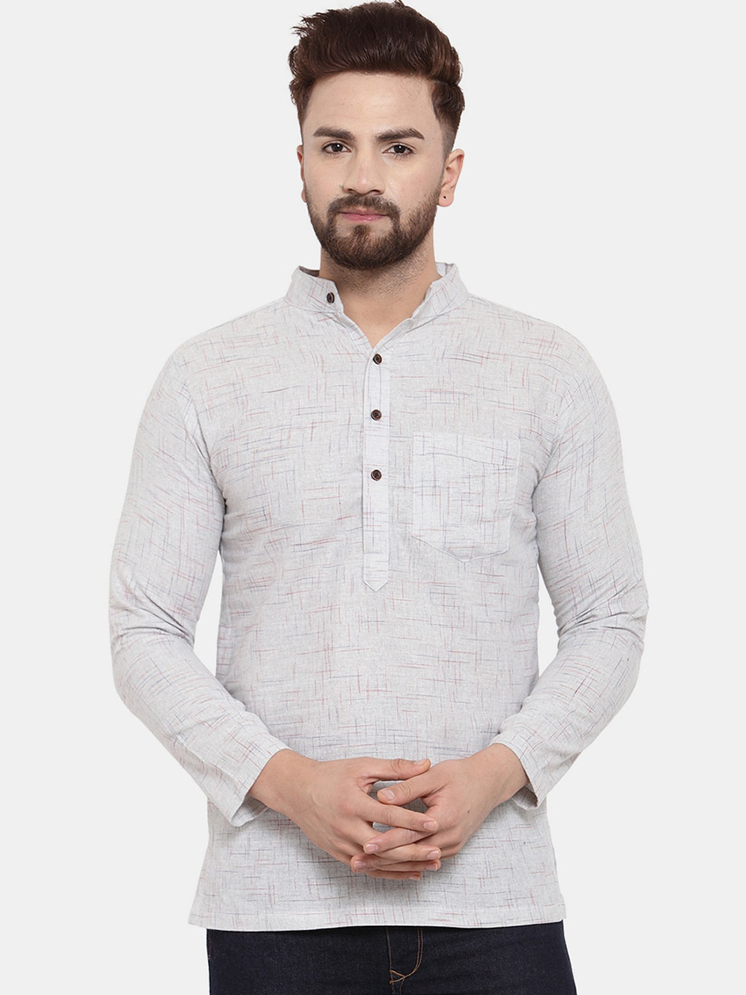 Sayesha Men Grey Solid Short Kurta