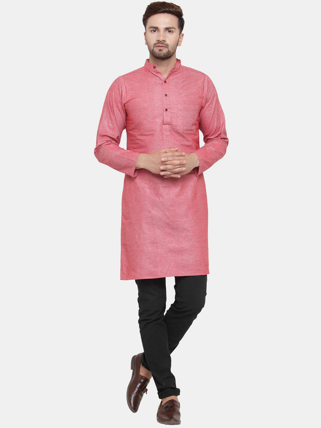 Sayesha Men Pink Solid Cotton Kurta