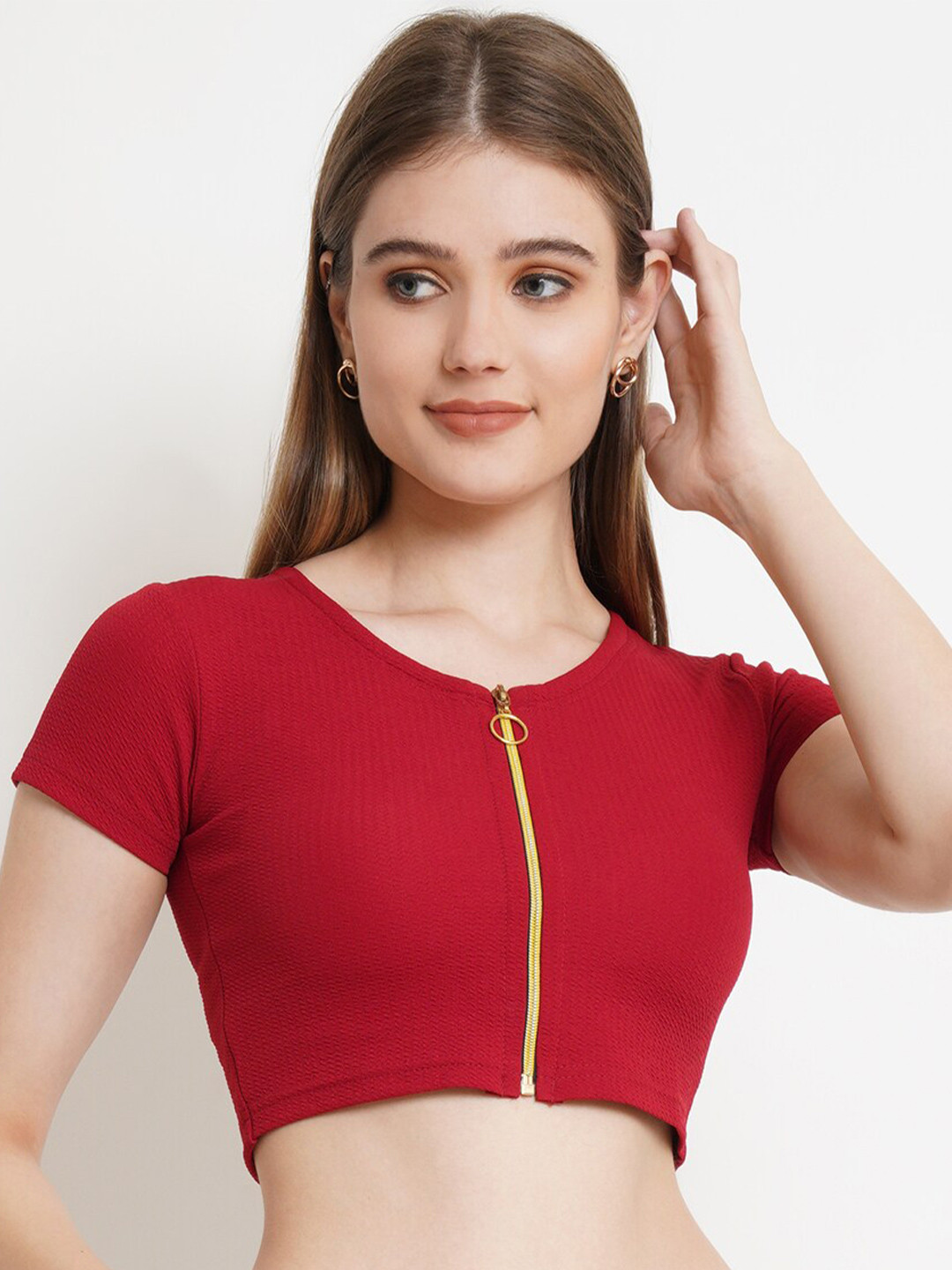 Popwings Maroon Crepe Crop Top