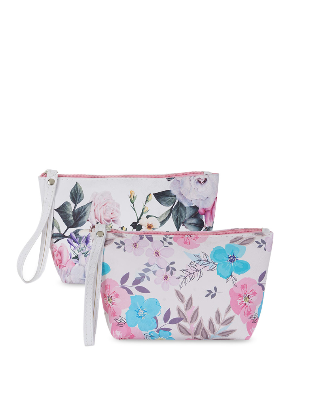 NFI essentials Women Pack Of 2 White Floral Printed Make-Up Pouch
