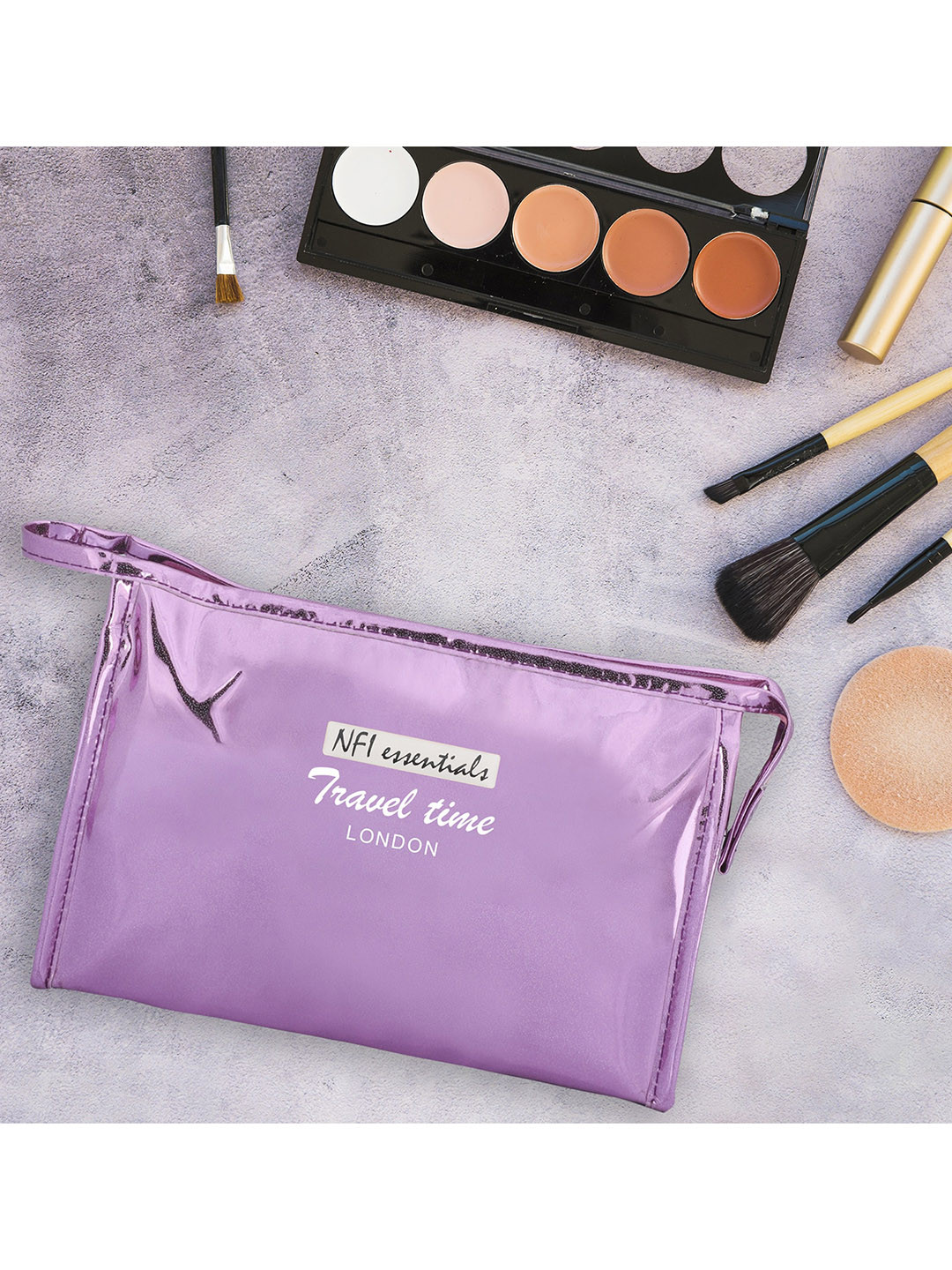 NFI essentials Women Set of 2 Silver Coloured & Pink Solid Reflective Makeup Pouch Accessory