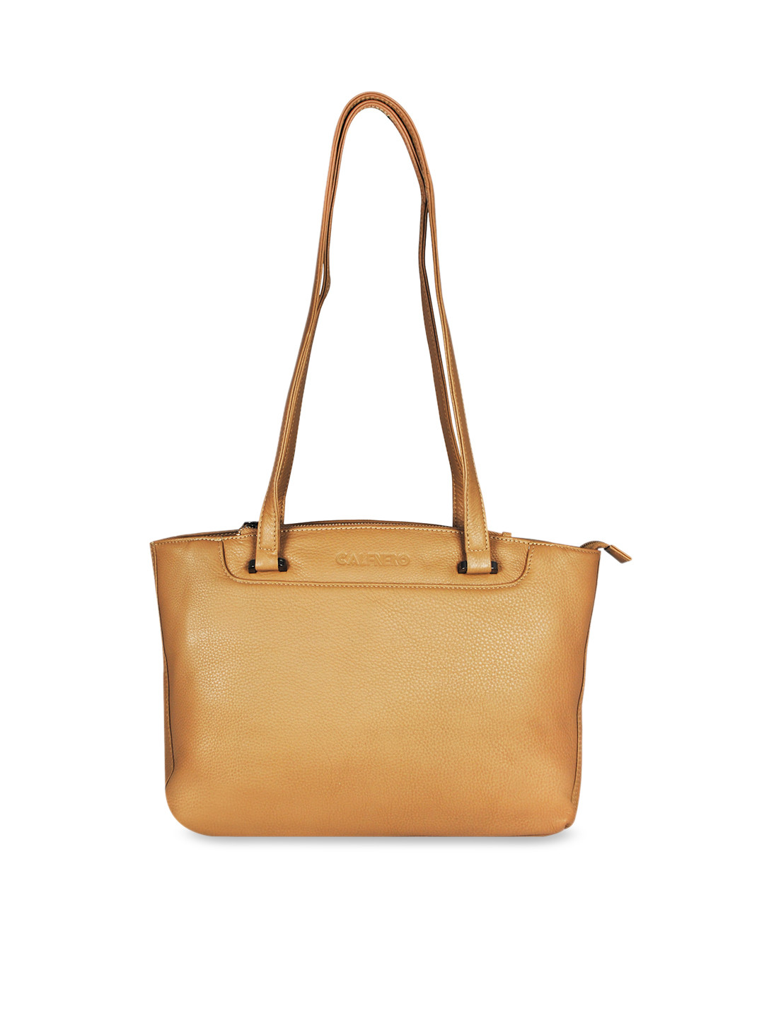 CALFNERO Beige Leather Structured Shoulder Bag