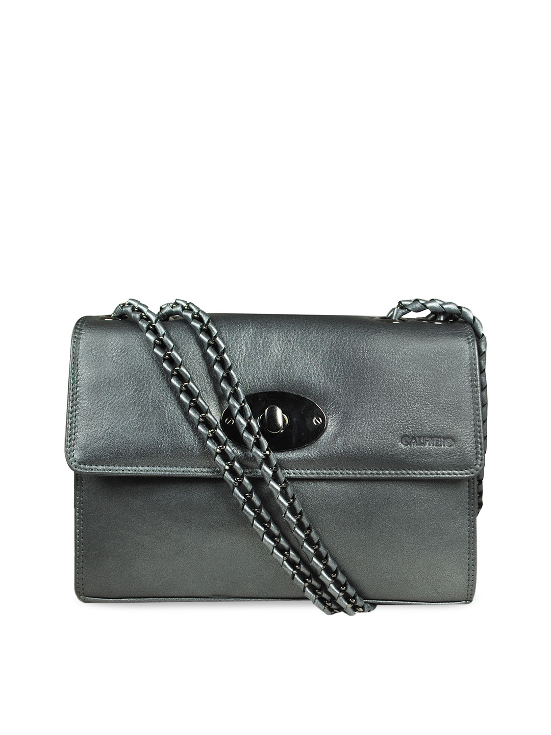 CALFNERO Gunmetal-Toned Leather Structured Sling Bag