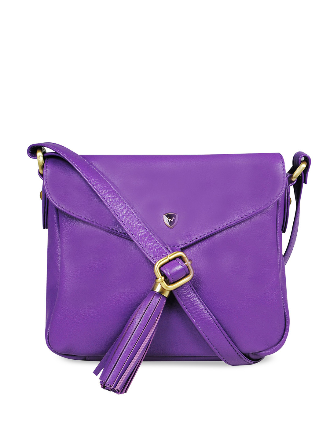 CALFNERO Purple Leather Structured Sling Bag with Tasselled