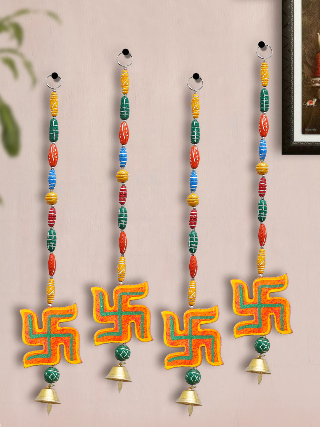 TIED RIBBONS Wood Ethnic Motifs Hanging Hall 4Pcs Spiritual Wall Decor-17.7In