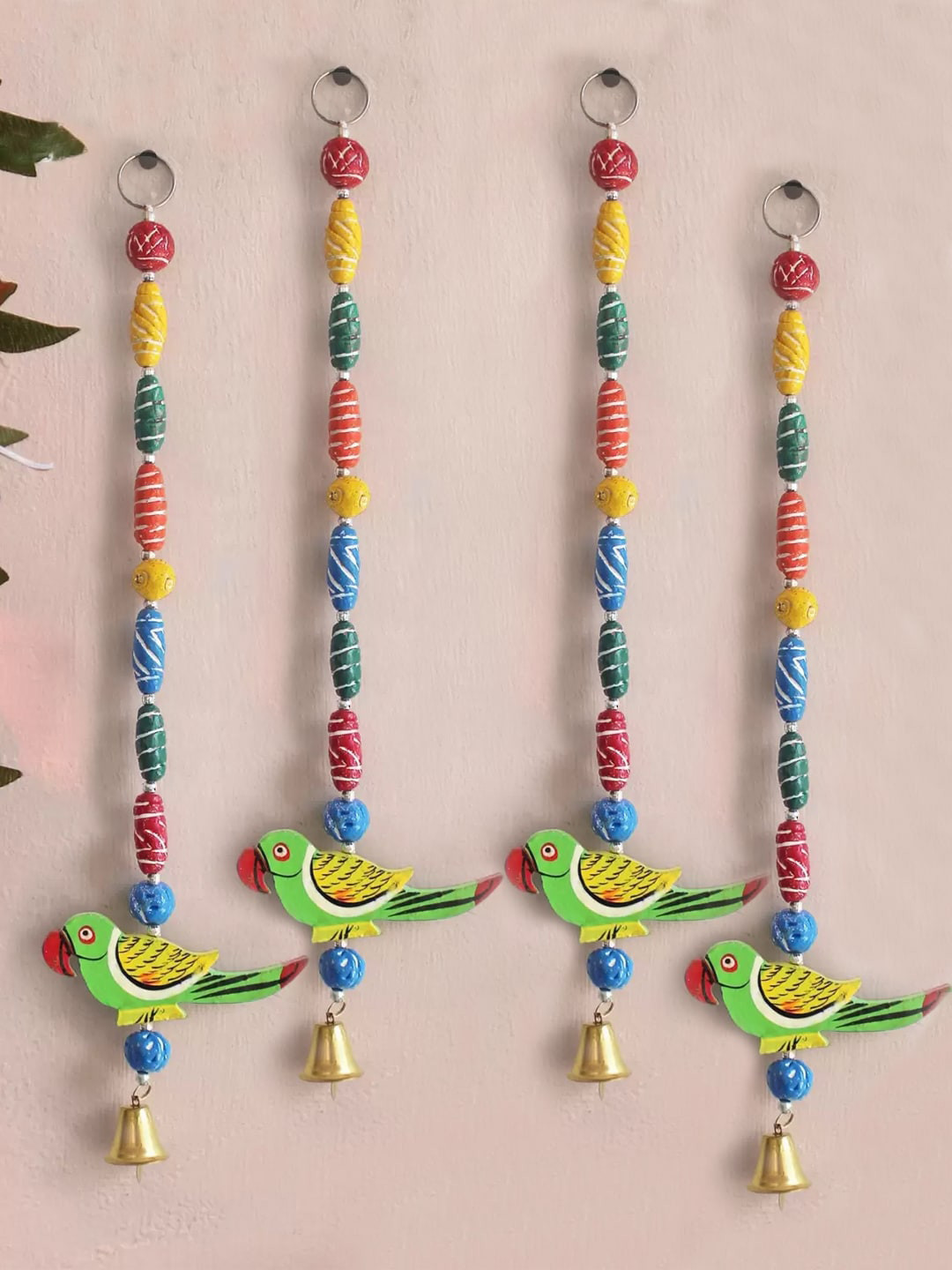 TIED RIBBONS Parrot Wood Matte Hanging Hall 4Pcs Wall Hangings-17.7In